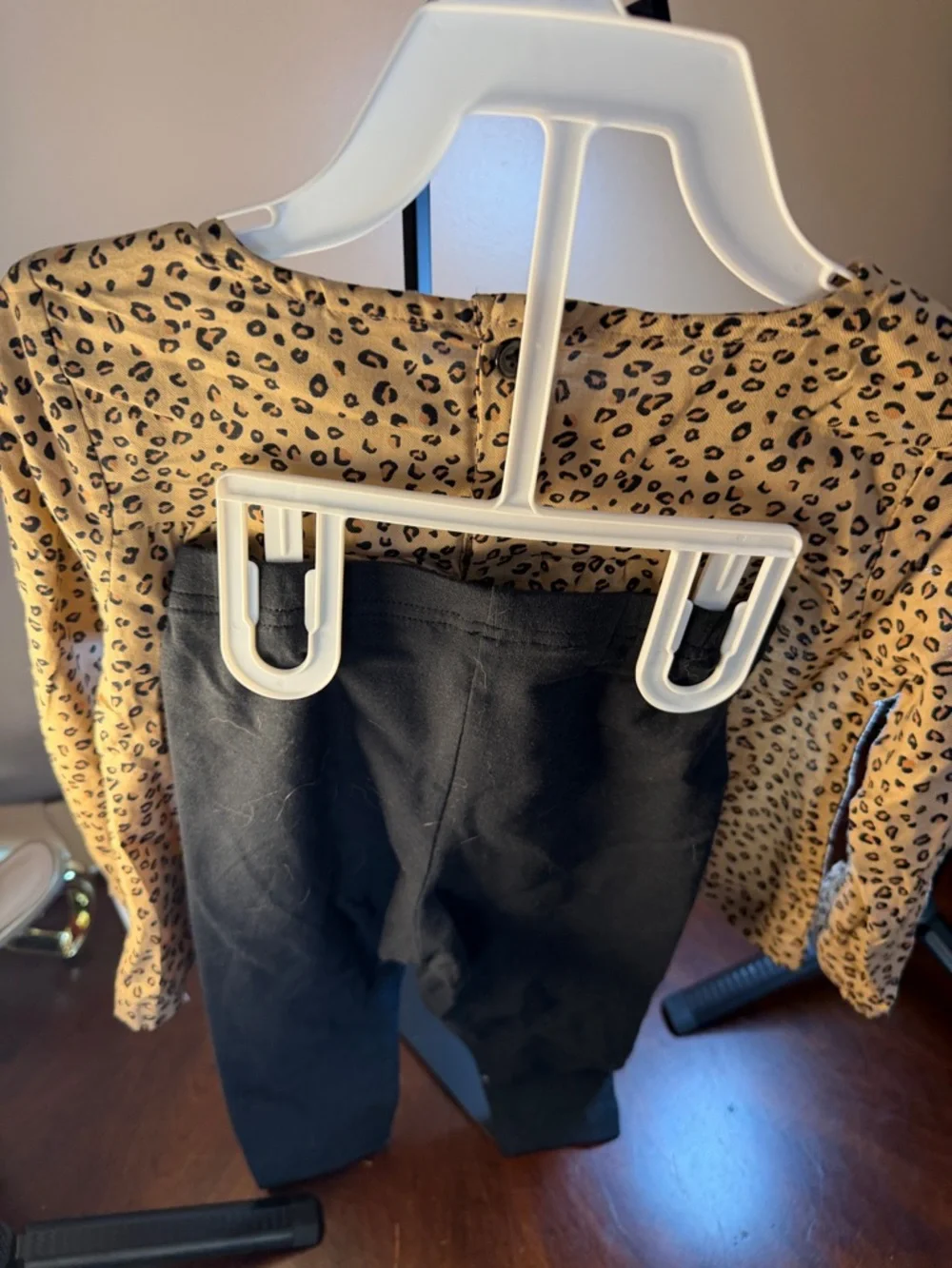 Carter's Tan Leopard Print Long Sleeve Top with‎ Navy Bow Accent